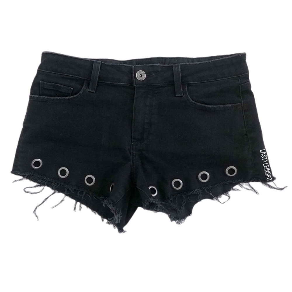 PAIGE Keira Black Jean Denim Distressed Shorts Seen on Rosie Huntington Whitley